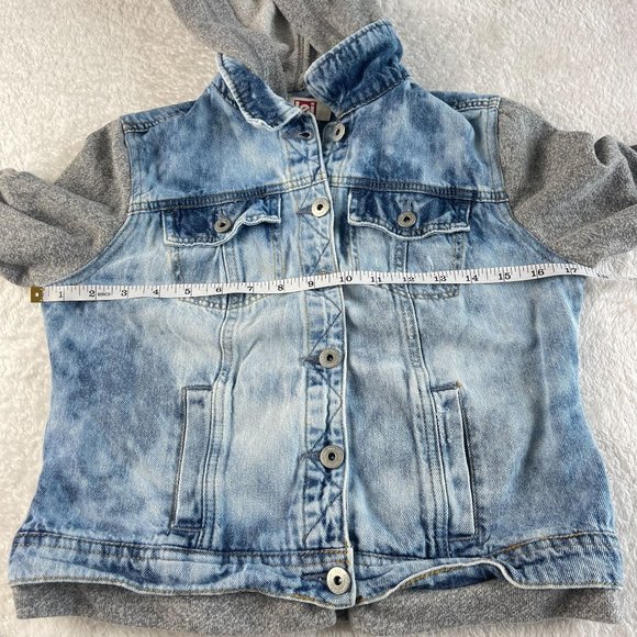Lei Plum Sweatshirt Sleeve Hooded Jean Jacket Juniors Size S Blue Gray Button Up - Picture 5 of 13